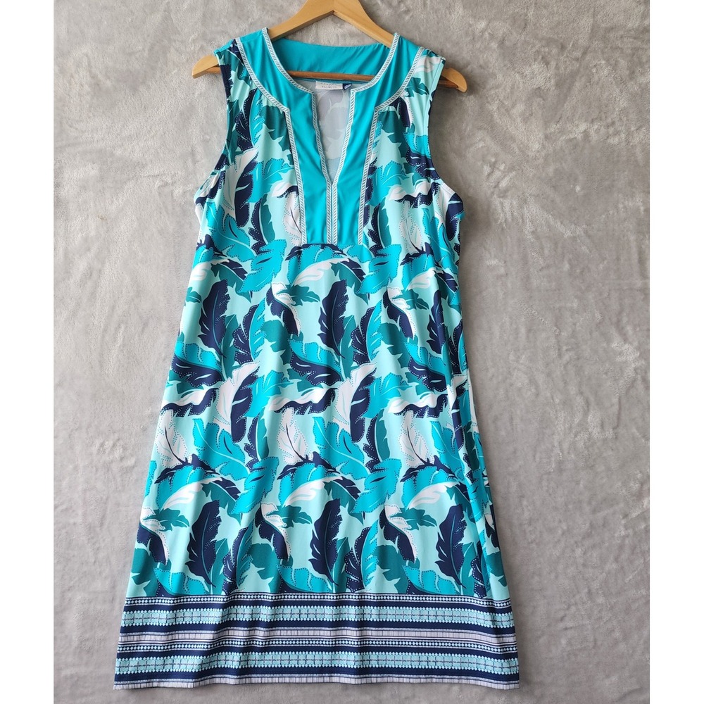 Talbots Cabana Life Dress Womens Size XL Aqua Blue Tropical Performance Stretch